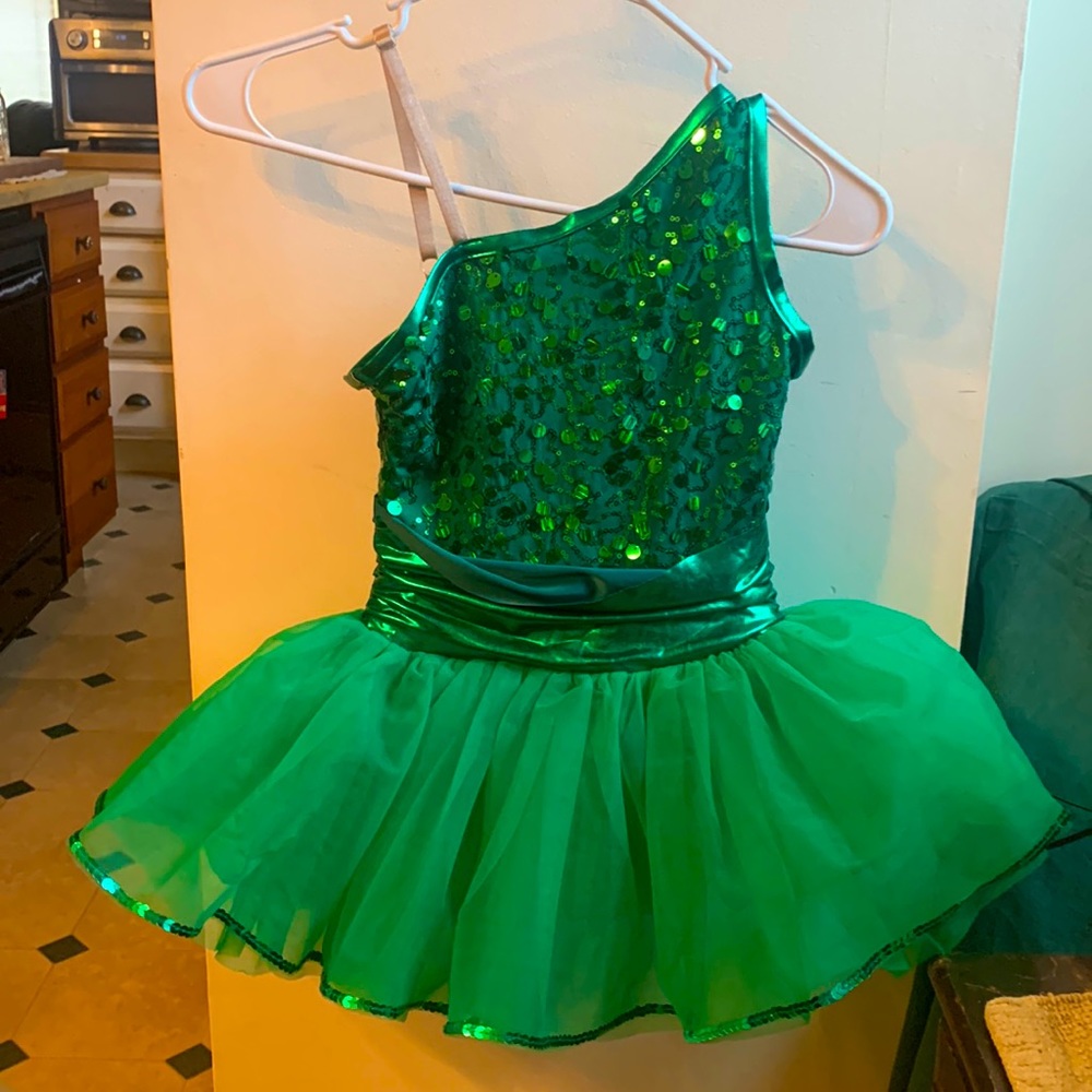 Artstone Green girls dance costume, size medium child